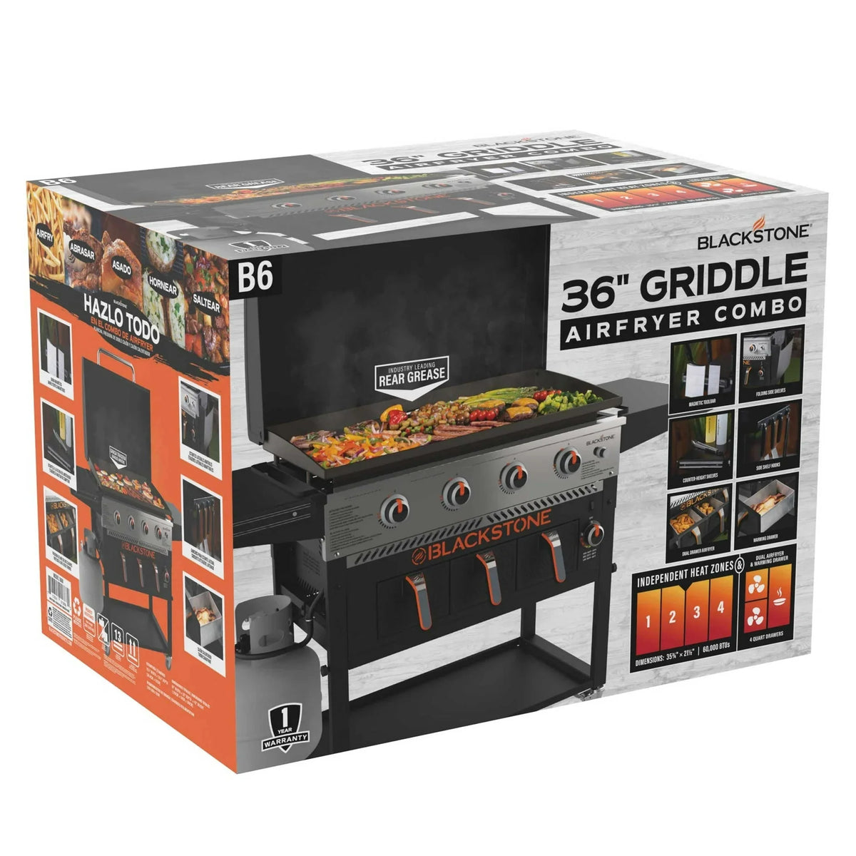 Blackstone 4-Burner 36in Propane Outdoor Griddle With Air Fryer And Hood - 1868