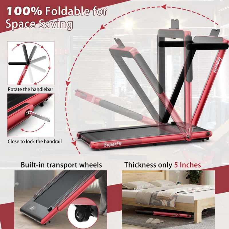 GYMAX 2-in-1 Folding Under Desk Treadmill With Speaker, App And Remote Control - 2.5HP