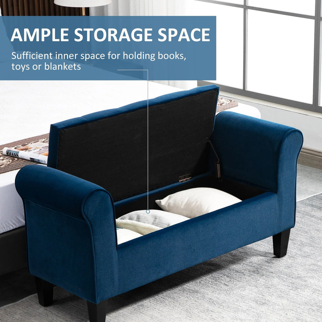 Button-Tufted Storage Ottoman Bench, Polyester and Rubberwood, 53.25in W x 17.75in D x 25.5in H
