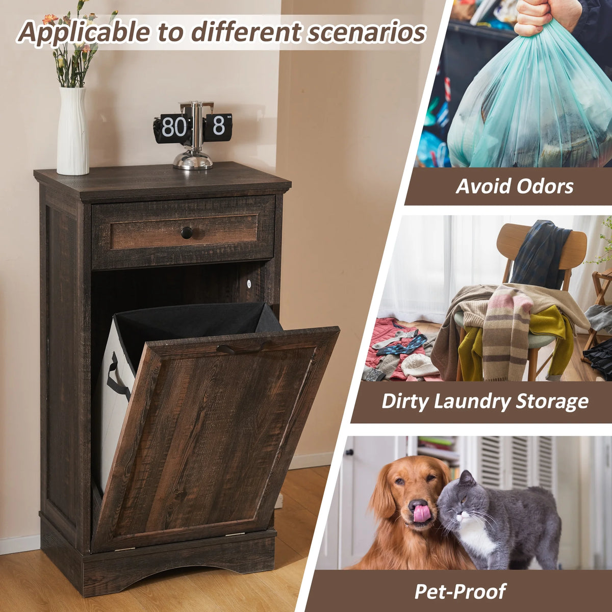 HARIPUL Single Tilt-Out Trash Cabinet For 13 Gallon Waste Bin, White