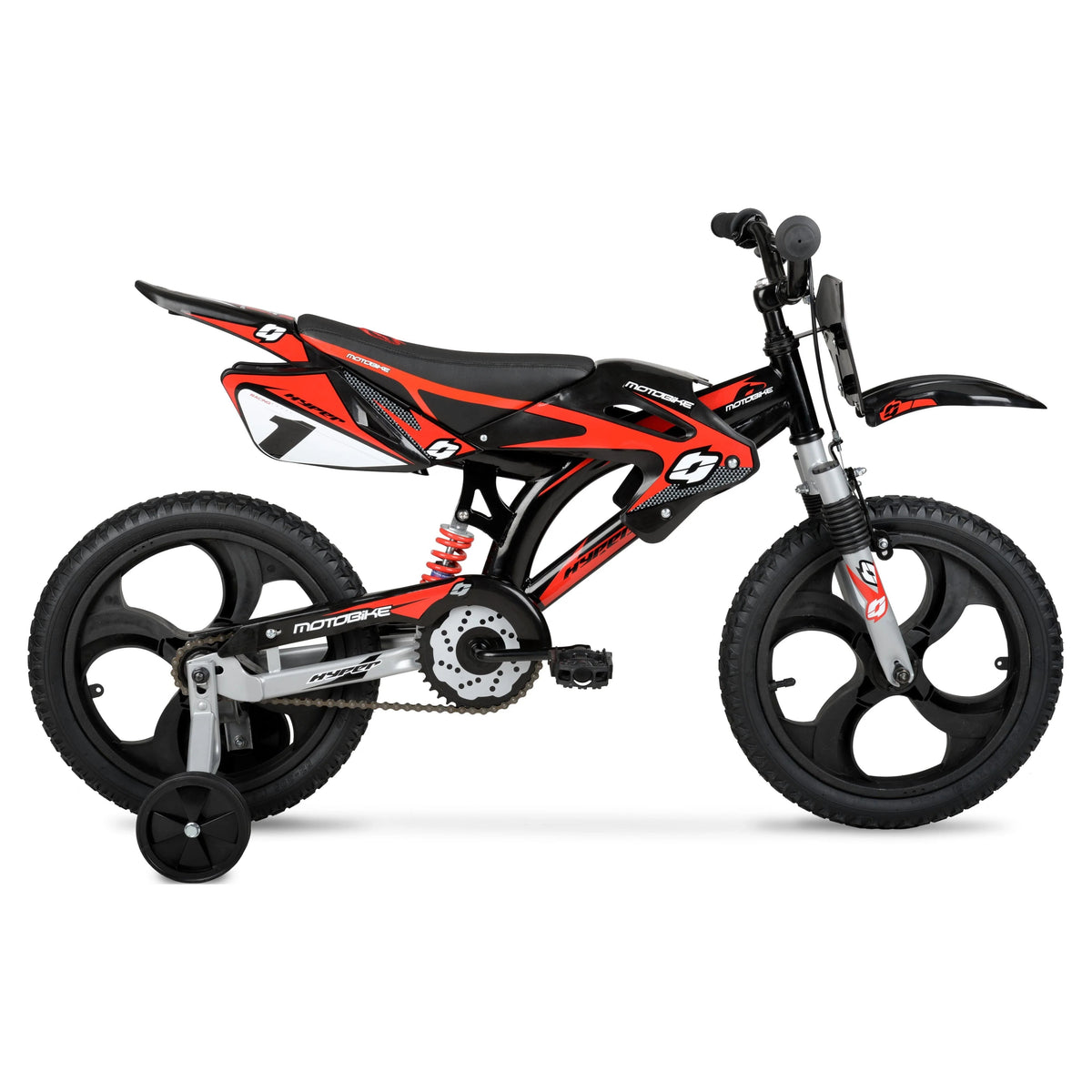Hyper Bicycles 16 Inch Kids Motobike With Mag Wheels, Training Wheels, Black/Red