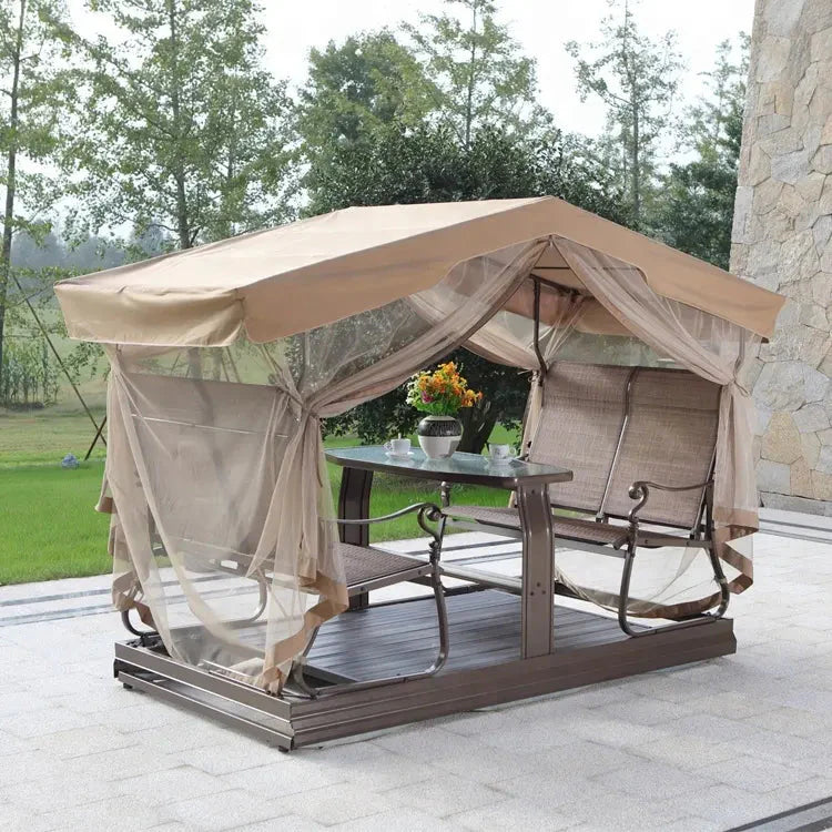 Purple Leaf 4-Person Outdoor Glider Bench Set With Glass Table, 6.1 Feet x 7.3 Feet x 3.7 Feet