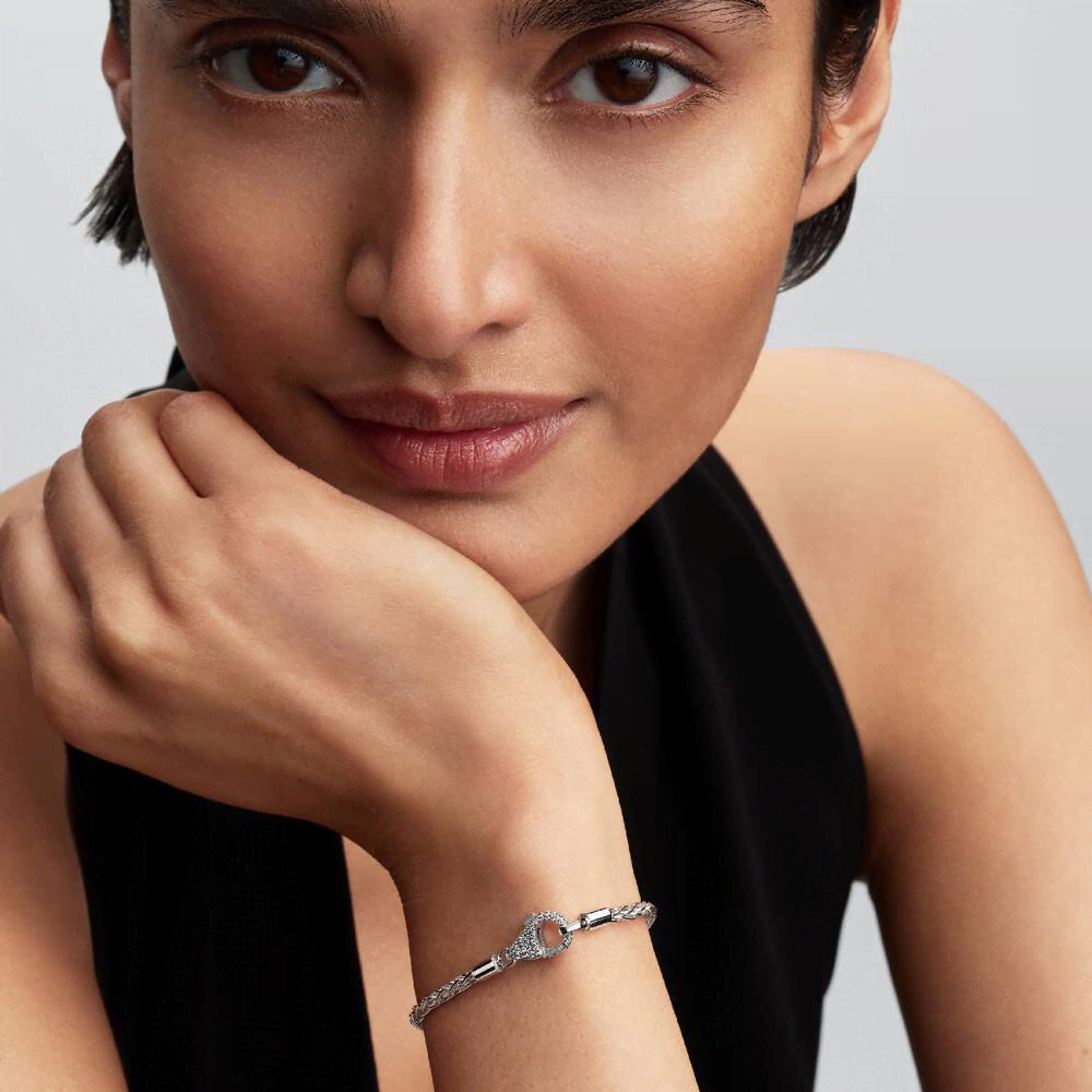 Pavé Clasp Foxtail Chain Charm Bracelet