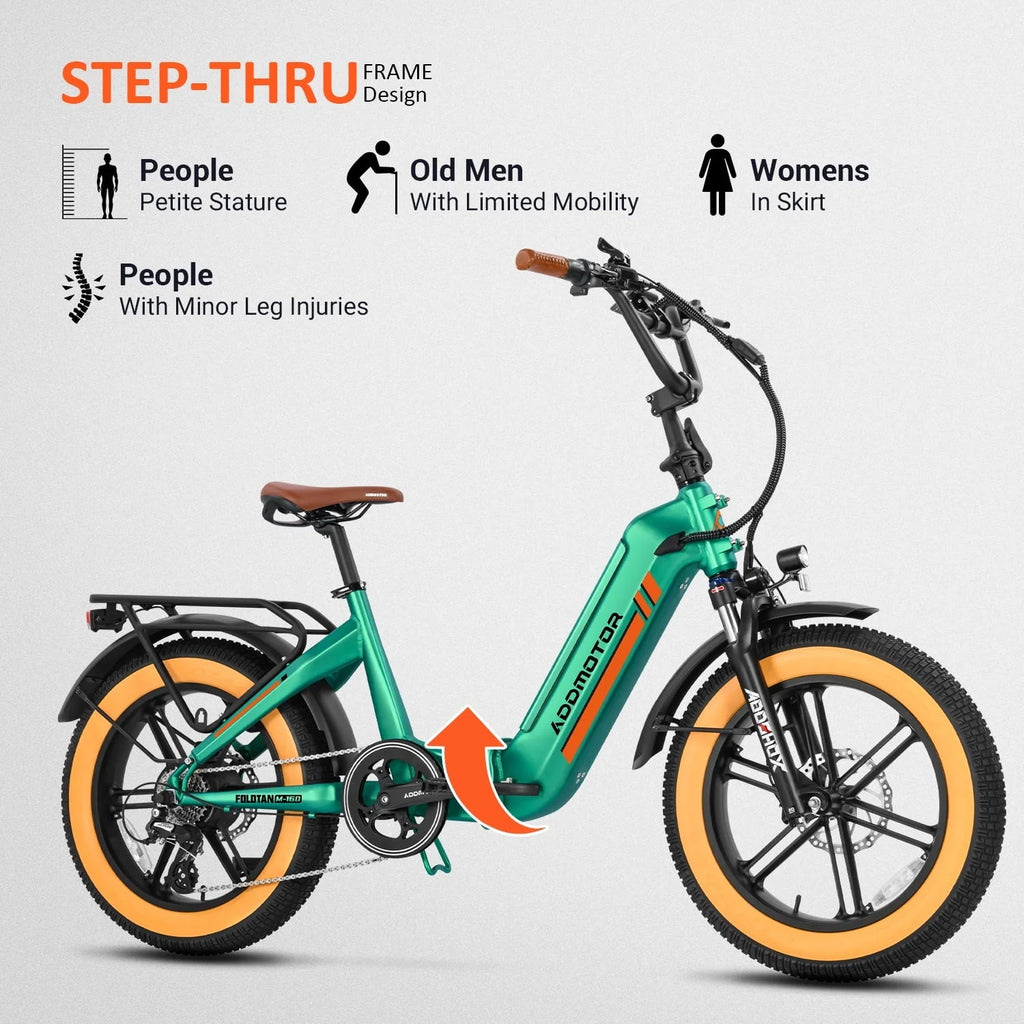 Addmotor Folding Electric Bike For Adults, 750W, 20 inch Fat Tire, Sky Blue - M-160