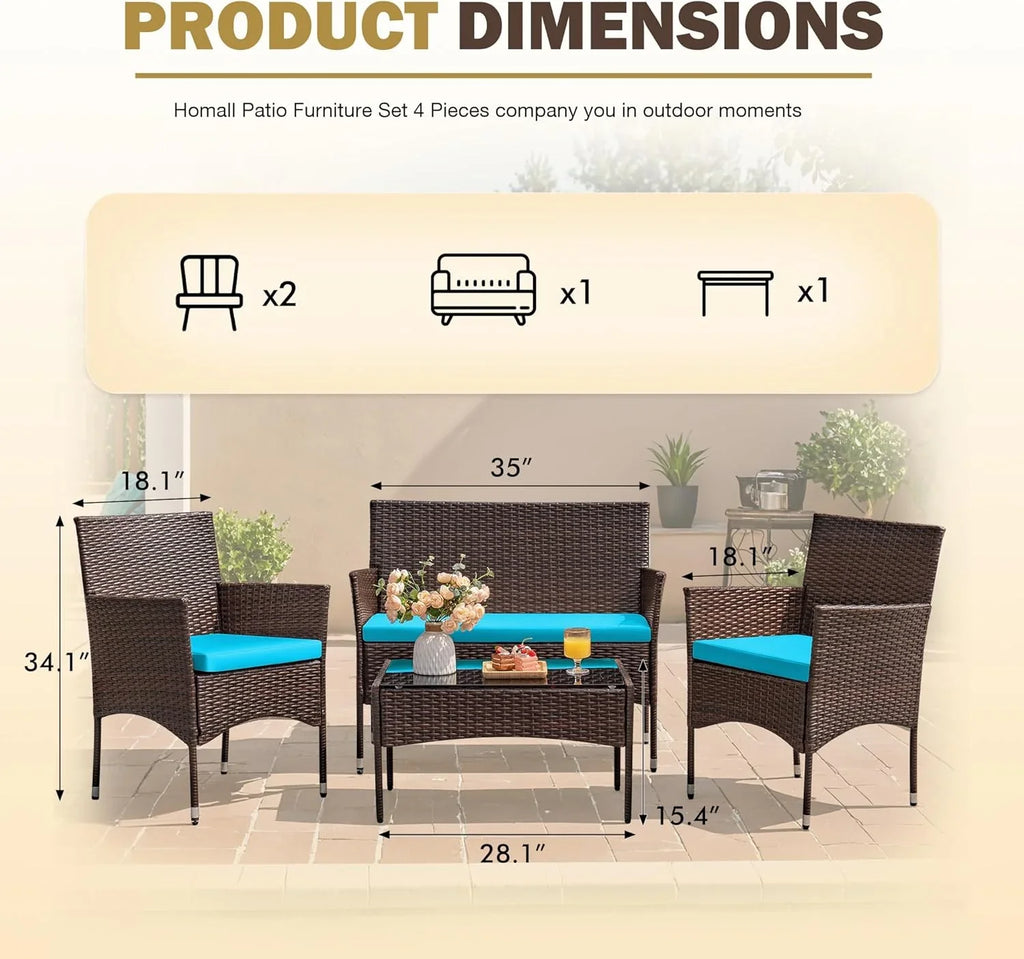 4-Piece Patio Rattan Wicker Furniture Set - T-LCRF834M18