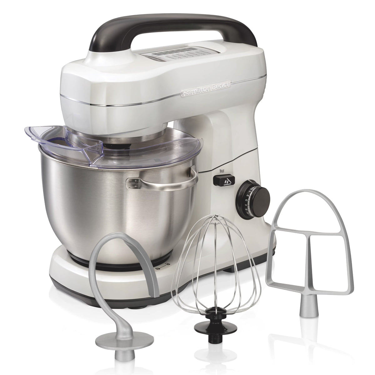 Hamilton Beach 4 Quart 7-Speed Tilt-Head Stand Mixer With Dough Hook, Whisk And Flat Beater - Black