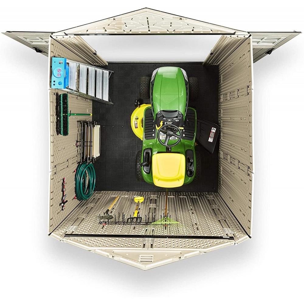 Rubbermaid Resin Outdoor Garden Storage Shed 7 x 7 ft, Sand - With Windows And Utility Hooks