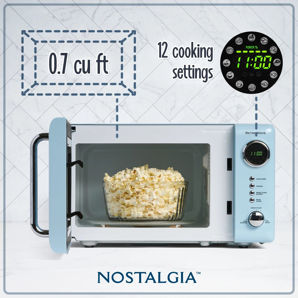 Nostalgia Retro Compact Countertop Microwave Oven 0.7 Cu. Ft. 700-Watts Orange