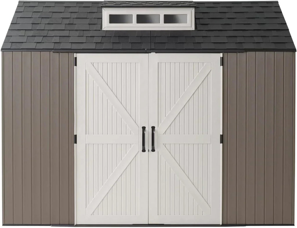 Rubbermaid Resin Outdoor Storage Shed With Floor, 7x7 ft, Gray