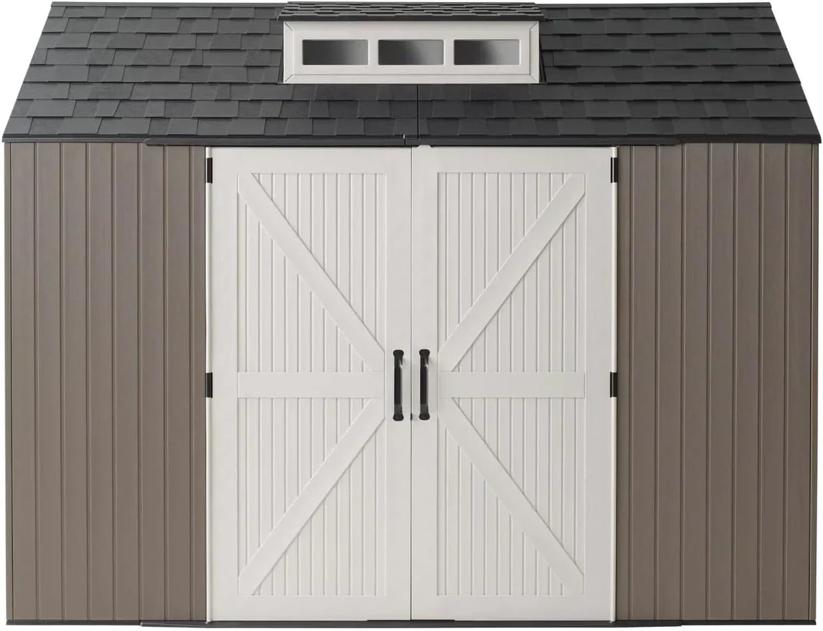 Rubbermaid Resin Outdoor Storage Shed With Floor, 7x7 ft, Gray