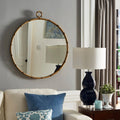 Round Wall Mirror With Antique Brass Finish And Decorative Ring Detail - 31.5in W x 1.5in D x 35in H