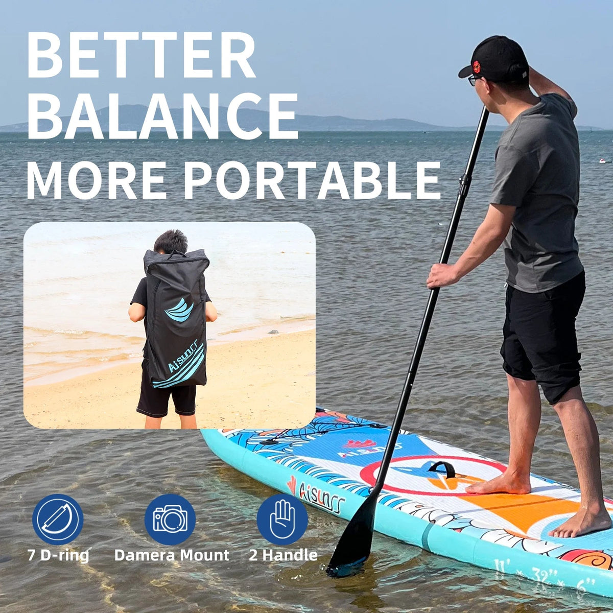 AISUNSS Inflatable Stand Up Paddle Board 11ft Fishing SUP With Accessories