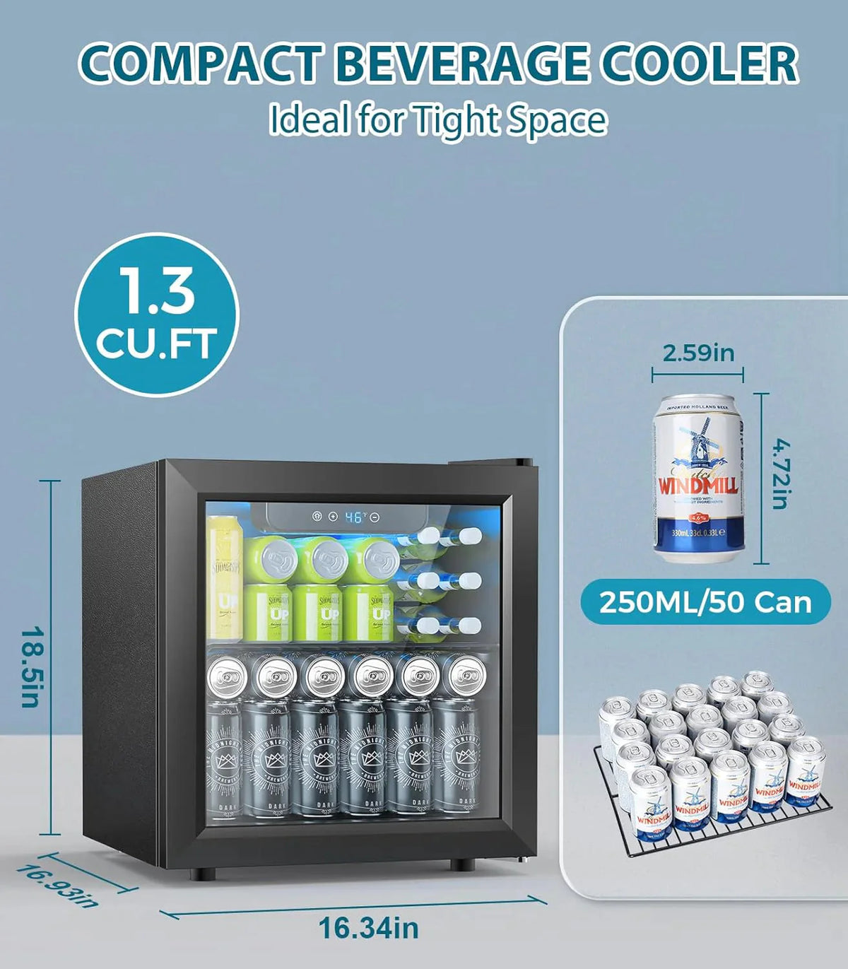 Electactic 3.2 Cu Ft 130 Can Beverage Refrigerator Cooler, Black, 19.29 x 17.32 x 30.79 inches - JC-90