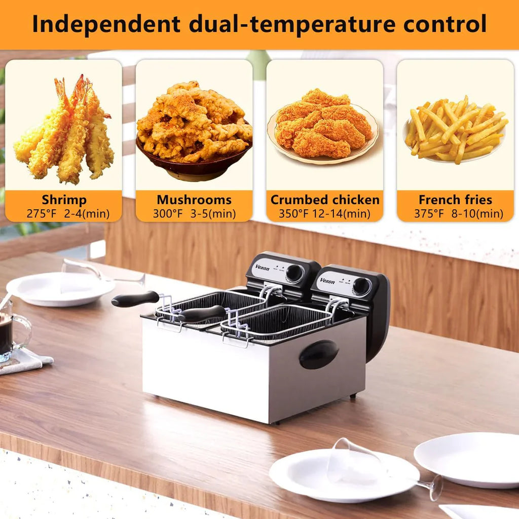 Commercial Electric Double Deep Fryer With 2 x 3L Baskets And Lids, 3000W, Stainless Steel - DF30A1N1X2