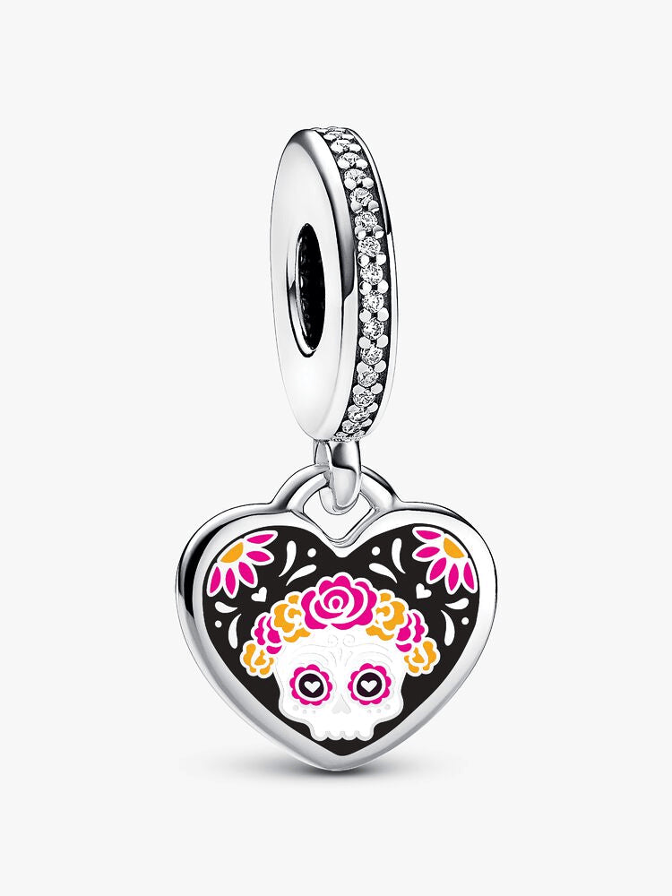 Engravable Day of the Dead Sugar Skull Heart Dangle Charm