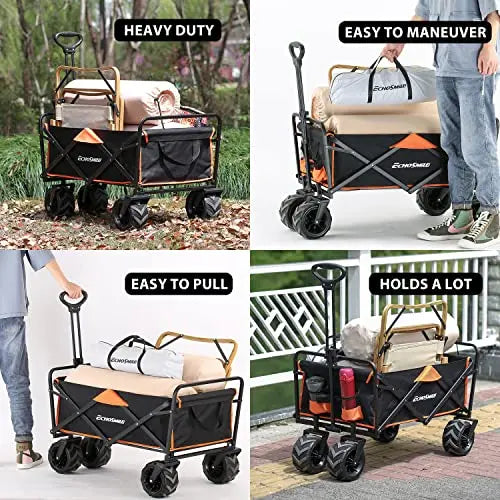 EchoSmile Collapsible Utility Wagon, 350 Lbs Capacity, 35.4 x 21.6 x 19.6 in, 4 x 7 in Wheels