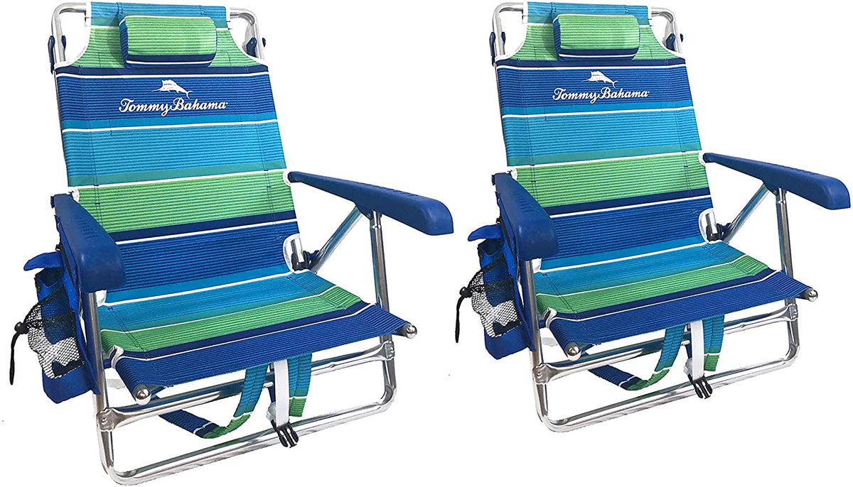 Tommy Bahama 2-Pack Backpack Beach Chairs With Storage Pouch And Towel Bar