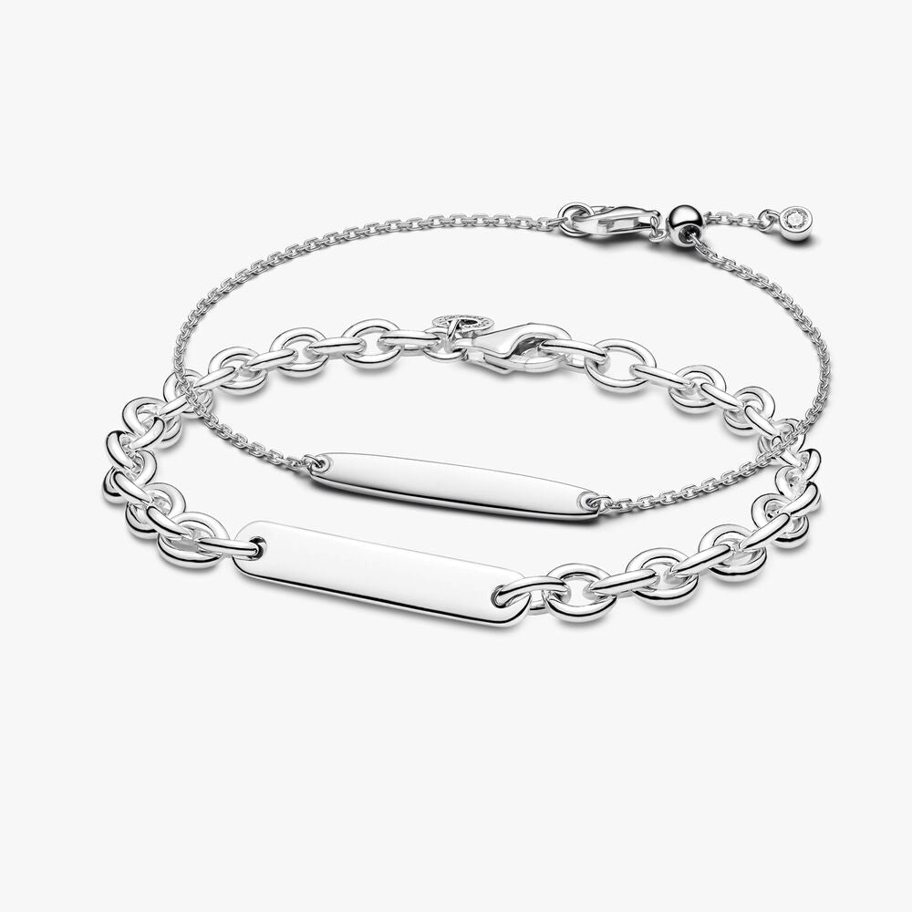His & Hers Engravable Silver Bracelet Set