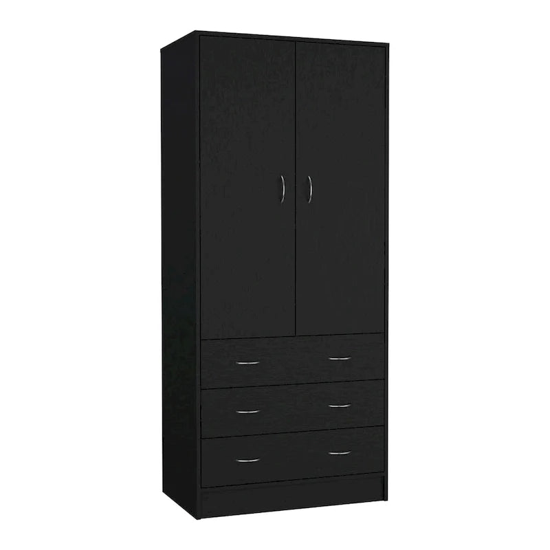 Devali Blue Double-Door Armoire With 3 Drawers And 1 Hanging Rod