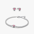 Pink Sparkling Heart Bracelet and Earring Set