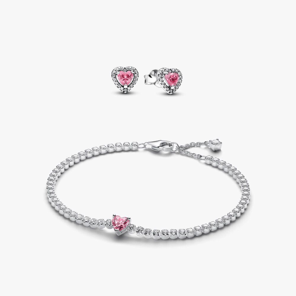 Pink Sparkling Heart Bracelet and Earring Set