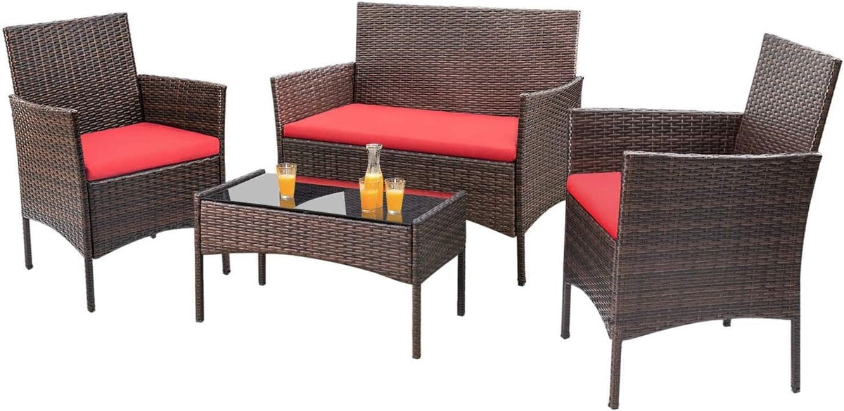 4-Piece Patio Rattan Wicker Furniture Set - T-LCRF834M18