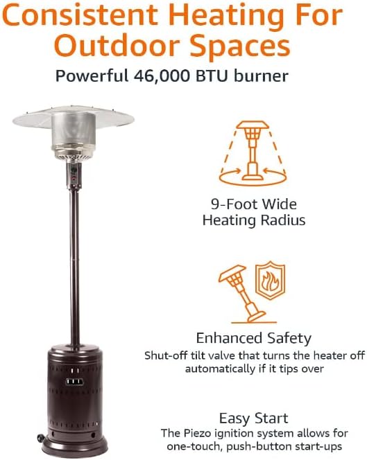 Amazon Basics Outdoor Propane Patio Heater With Wheels, 46,000 BTU - 61825