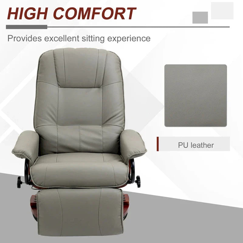 HomCom Faux Leather Manual Swivel Recliner Chair With Extendable Footrest
