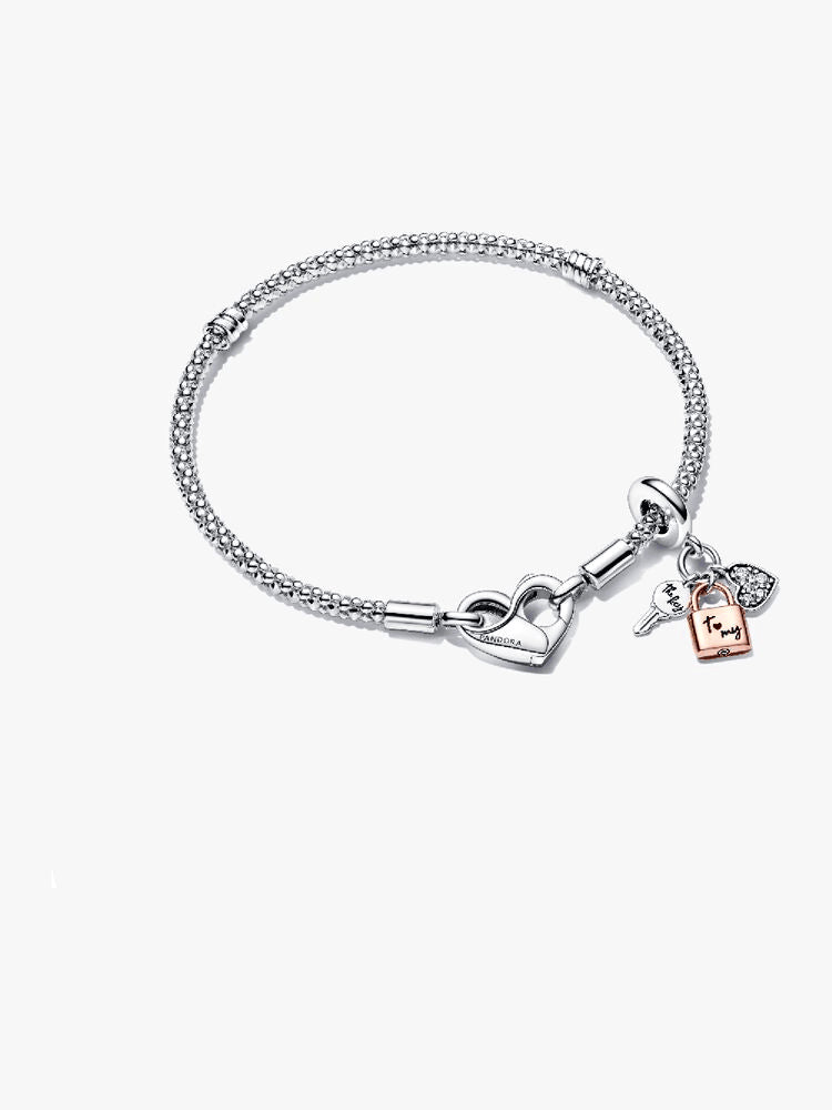 Pandora Moments Studded Chain Bracelet Triple Dangle Charm Set
