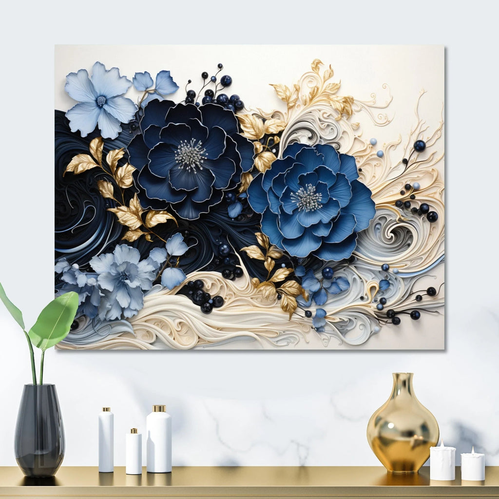 Abstract Spiral Aluminum Wall Art, Gold And Blue, Multiple Sizes