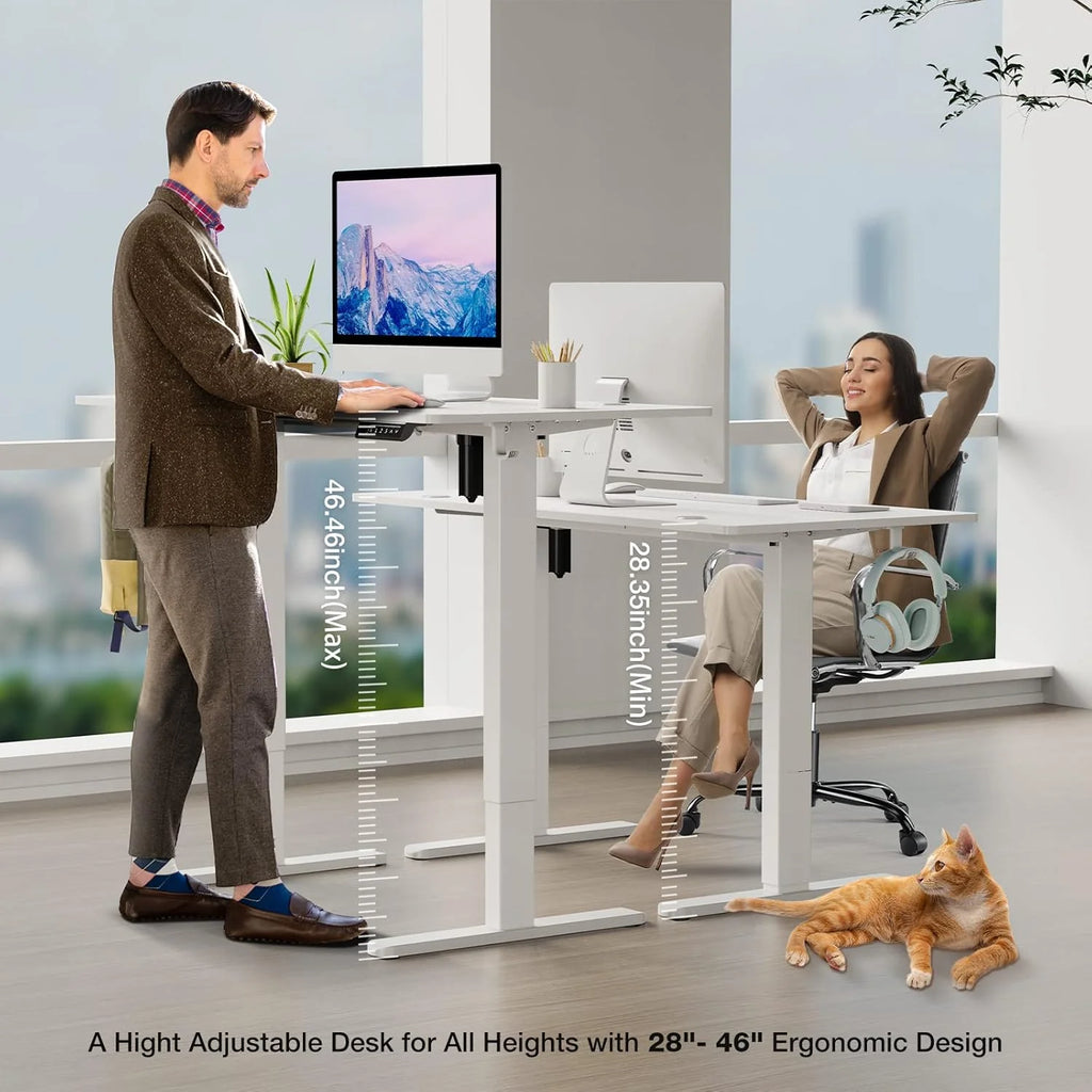 Electric Standing Desk 48 x 24 Inch Adjustable Height White With 3 Memory Controller
