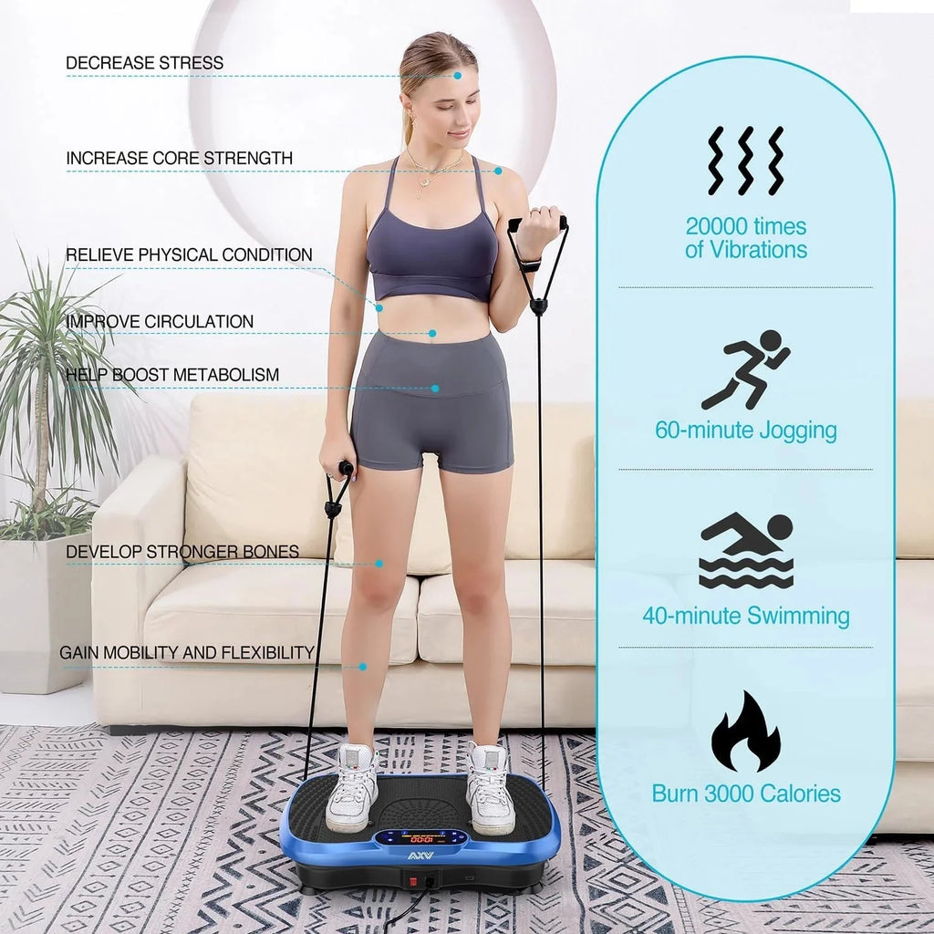 AXV Vibration Plate Fitness Platform, Gray, 2 Resistance Bands - Slim-Gray