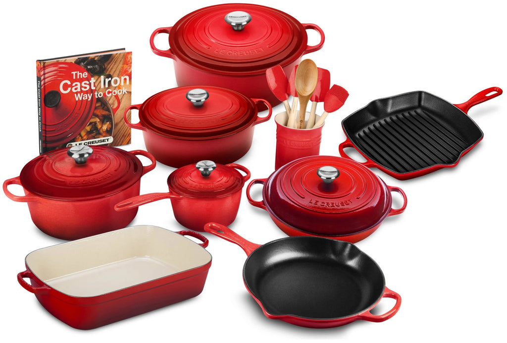 Signature 20-Piece Enameled Cast Iron Cookware Set - 10.25 in Skillet, 1.75-Quart Saucepan