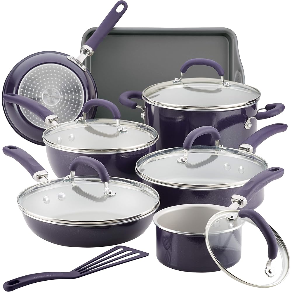 Rachael Ray Create Delicious Nonstick Cookware Set, 13 Piece, Purple Shimmer