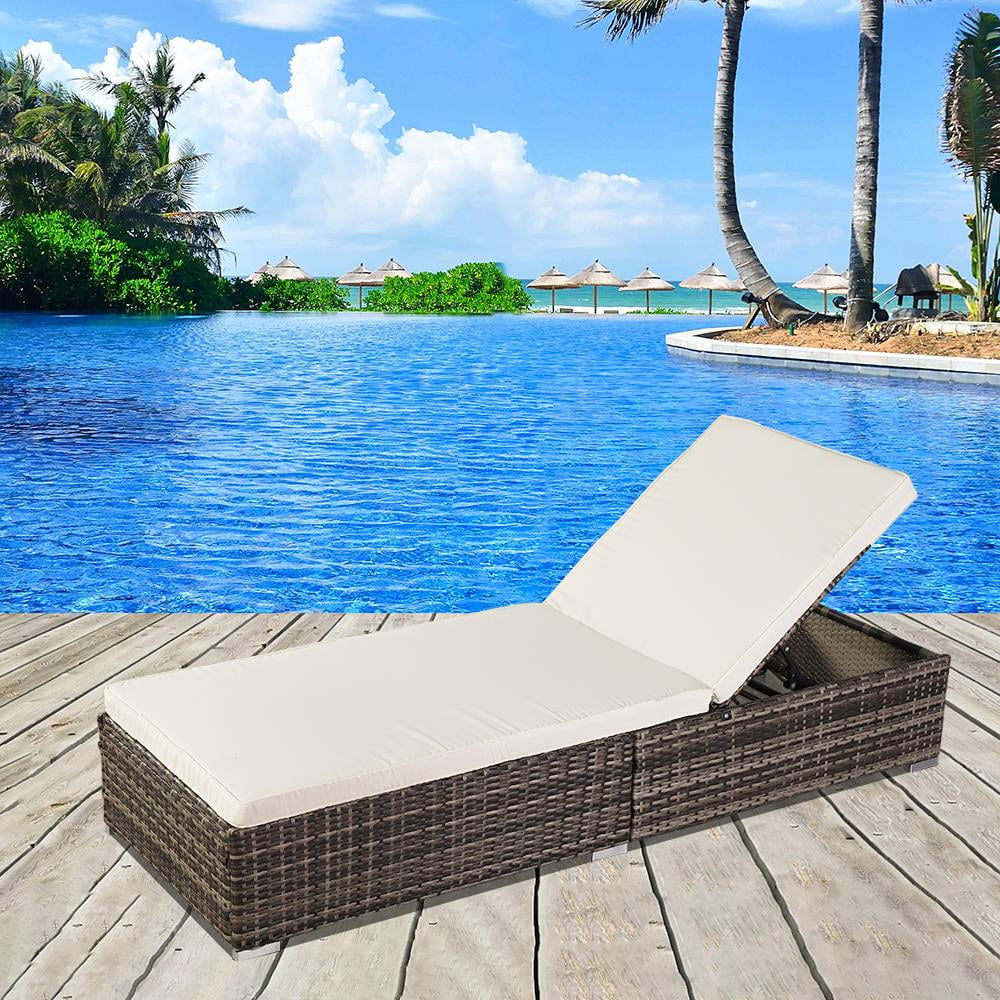 GoDecor Outdoor Rattan Chaise Lounge Chair, Gray