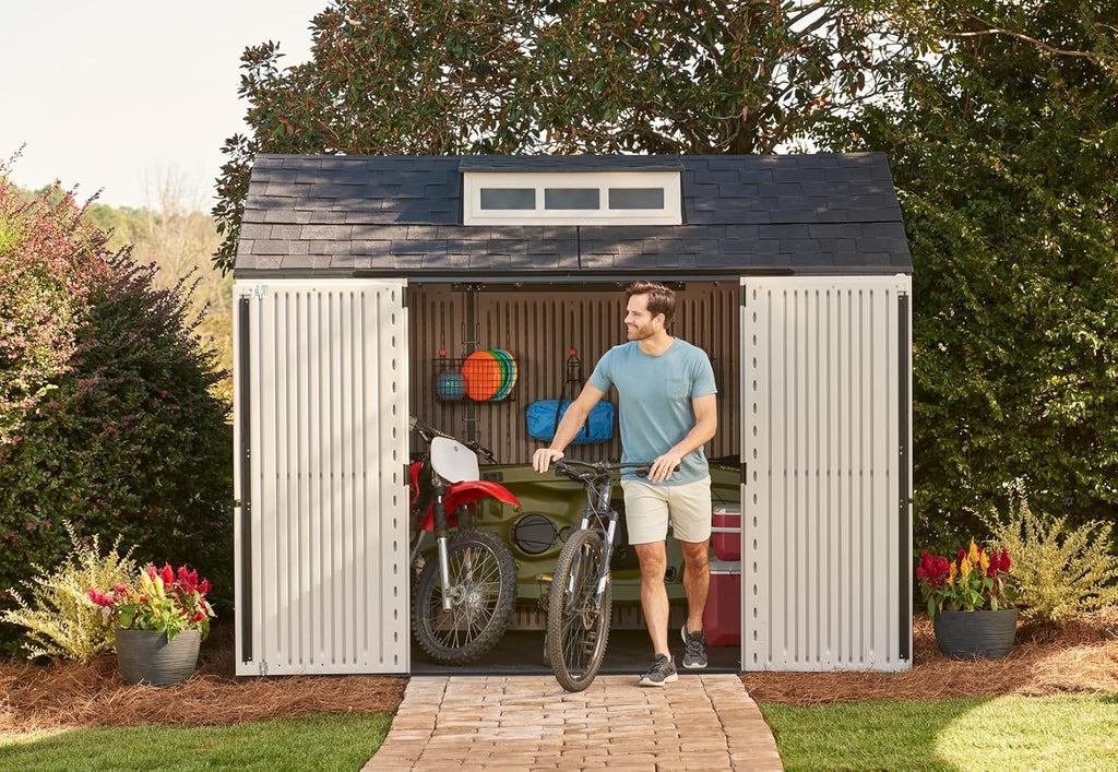Rubbermaid Resin Outdoor Storage Shed With Floor, 7 x 7 Ft, Gray