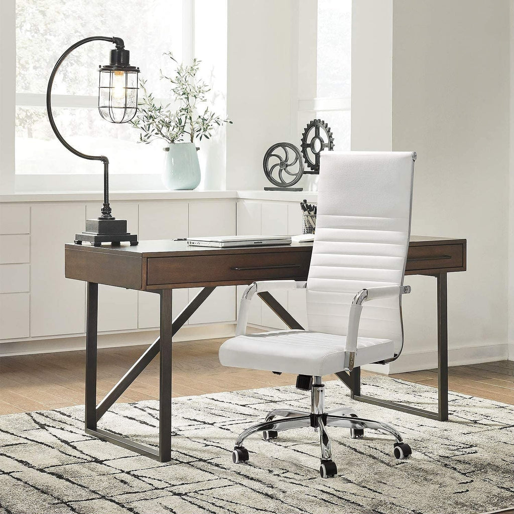 Ribbed High Back PU Leather Office Chair, 3.15-Inch Pad, 19.7 x 19.1 Inch Seat, 18.1 x 29.6 Inch Back, 16.7-19.9 Inch Height, 320 Lb