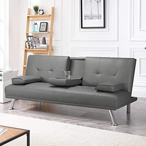 Yaheetech Convertible Faux Leather Sofa Bed, 3 Angles, 772lb Capacity, Black