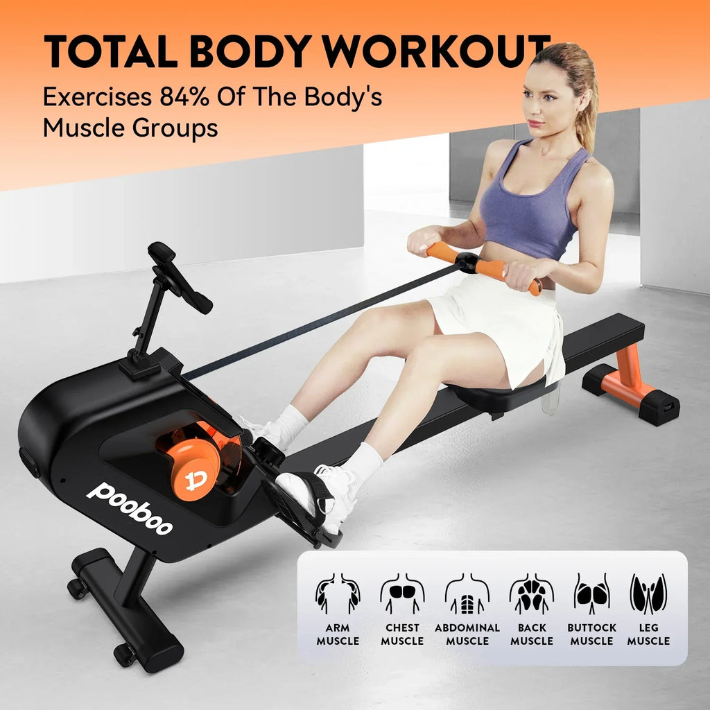 Pooboo Magnetic Rowing Machine, Foldable, 8-Level Resistance, 350lb Capacity