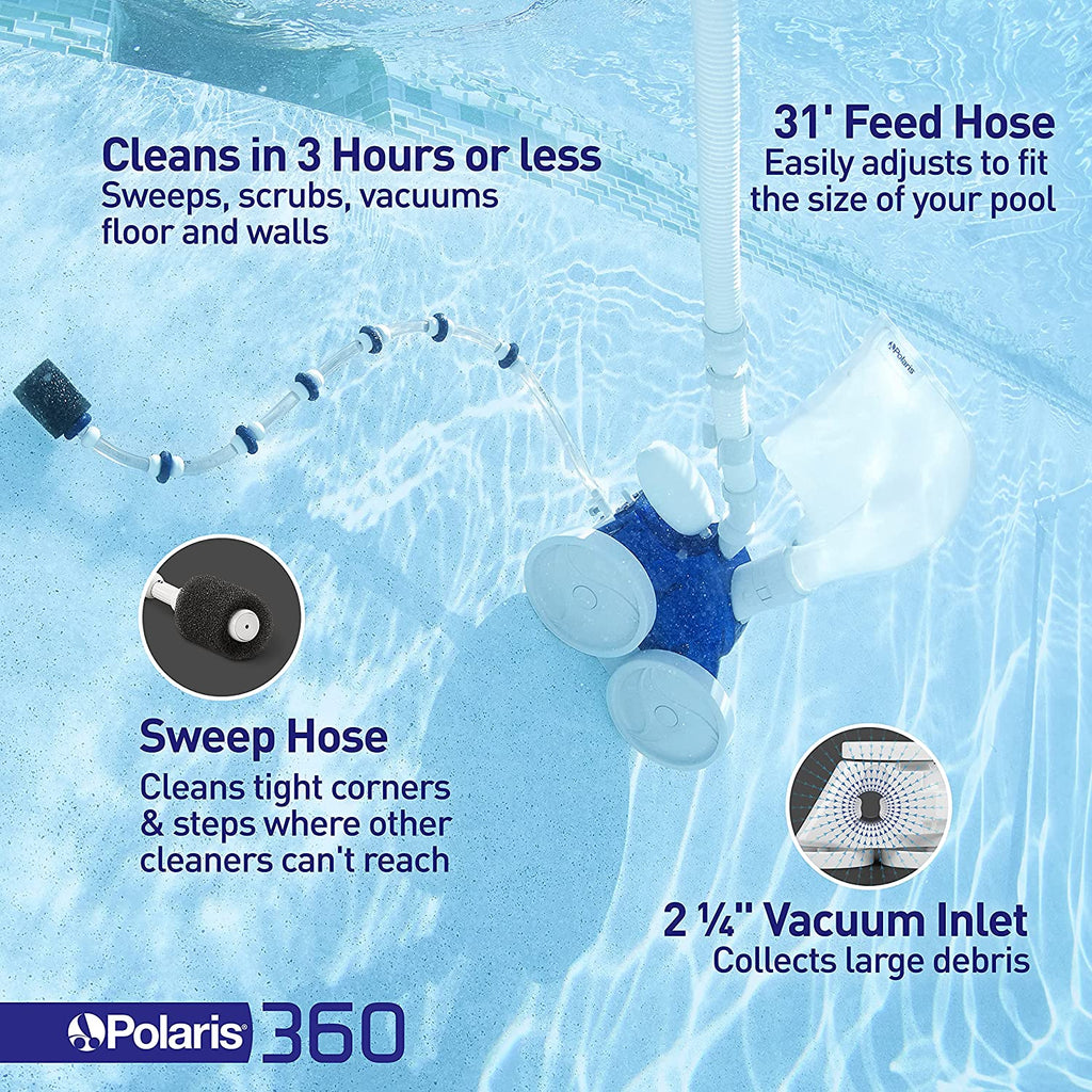 Polaris Pressure-Side Inground Pool Cleaner, Triple Jet Powered - Vac-Sweep 360