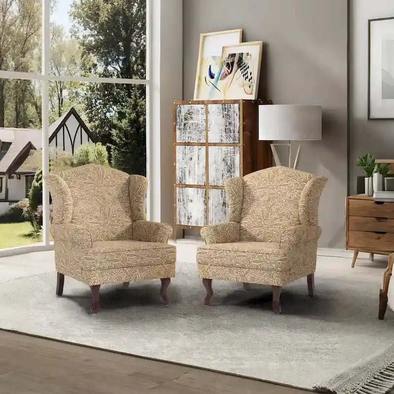 Traditional Wingback Upholstered Accent Chairs, Set of 2, 31 W x 31.8 D x 42.9 H