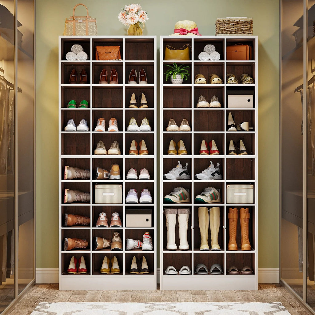 10-Tier Tall Shoe Cabinet, 30-Pair White Engineered Wood Shoe Storage Rack