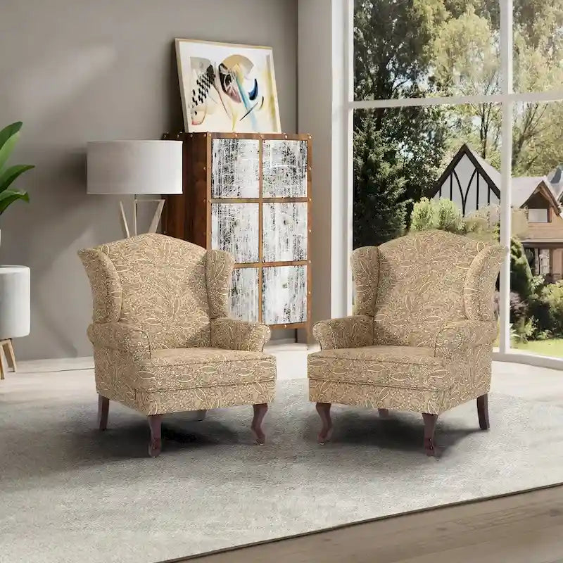 Traditional Wingback Upholstered Accent Chairs, Set of 2, 31 W x 31.8 D x 42.9 H