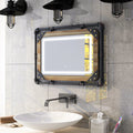 Industrial Metal Wall Mirror With LED Lights, 23.63in H x 31.5in W x 1.5in D