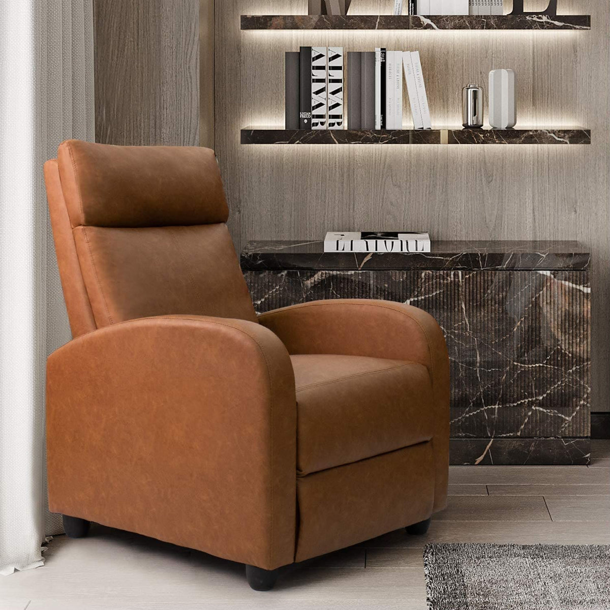 PU Leather Recliner Chair, 27.6 x 35.8 x 38.6 in, 3 Reclining Positions
