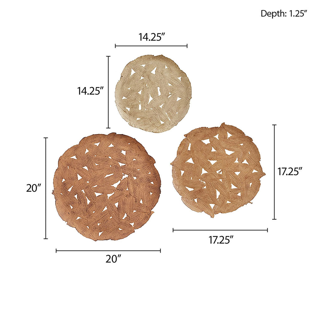 Textured Feather 3-Piece Metal Disc Wall Decor Set - 20in, 17.25in, 14.25in