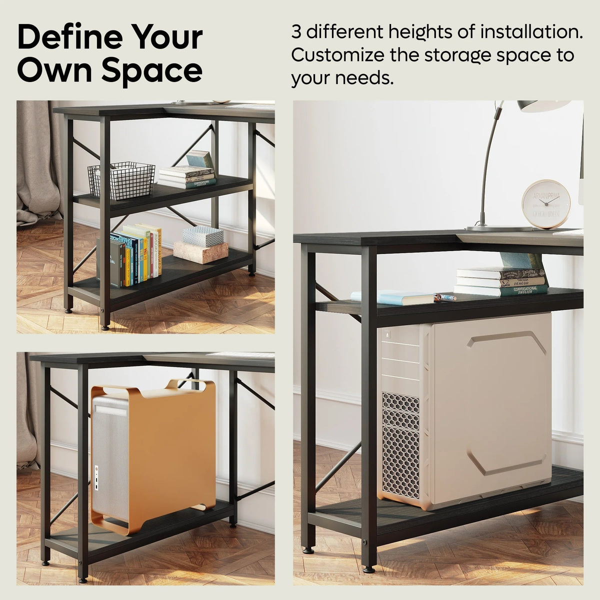 Small L-Shaped Computer Desk With Reversible Storage Shelves - 55-Inch / 47-Inch