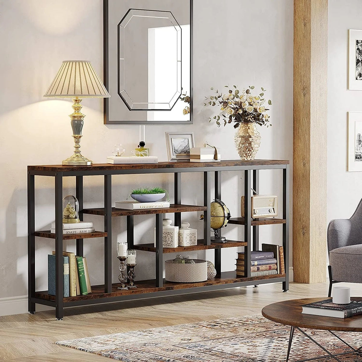3-Tier Console Sofa Table With Storage, 70.9 Inch