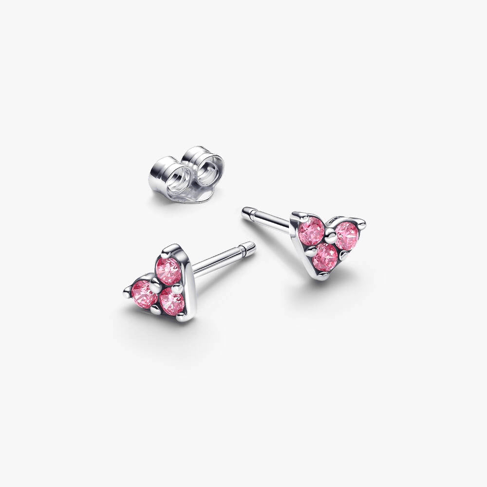 Triple Stone Pink Heart Stud Earrings