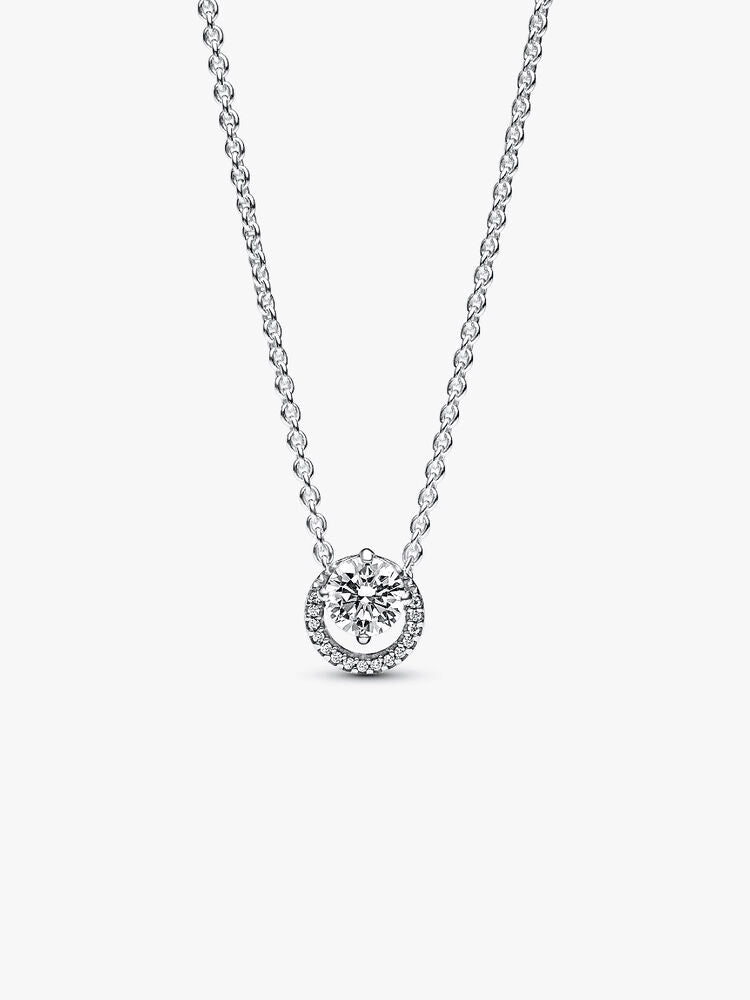 Sparkling Round Halo Pendant Collier Necklace